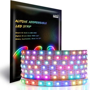 ALITOVE Tira de luz LED direccionable individualmente de 16.4 ft, WS2812B, 16.4 pies, 300 SMD 5050 RGB, color de ensueño, luz LED de píxeles, no ALITOVE Tira de luz LED direccionable individualmente de 16.4 ft, WS2812B, 16.4 pies, 300 SMD 5050 RGB, color de ensueño, luz LED de píxeles, no