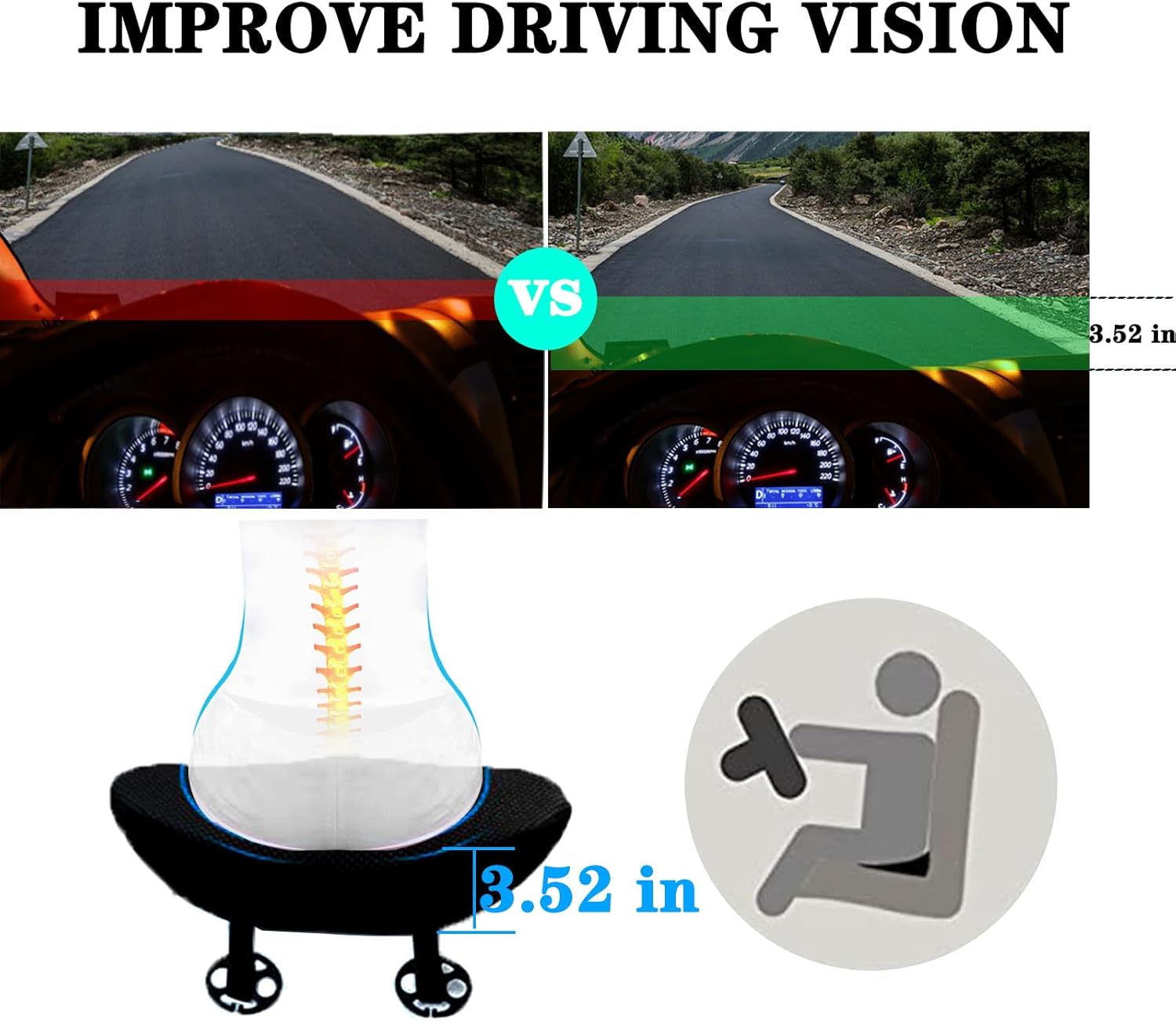 ANSDMO Cojín de espuma viscoelástica para asiento de automóvil, cojín de asiento de automóvil para conductor de asiento de automóvil, alivio del