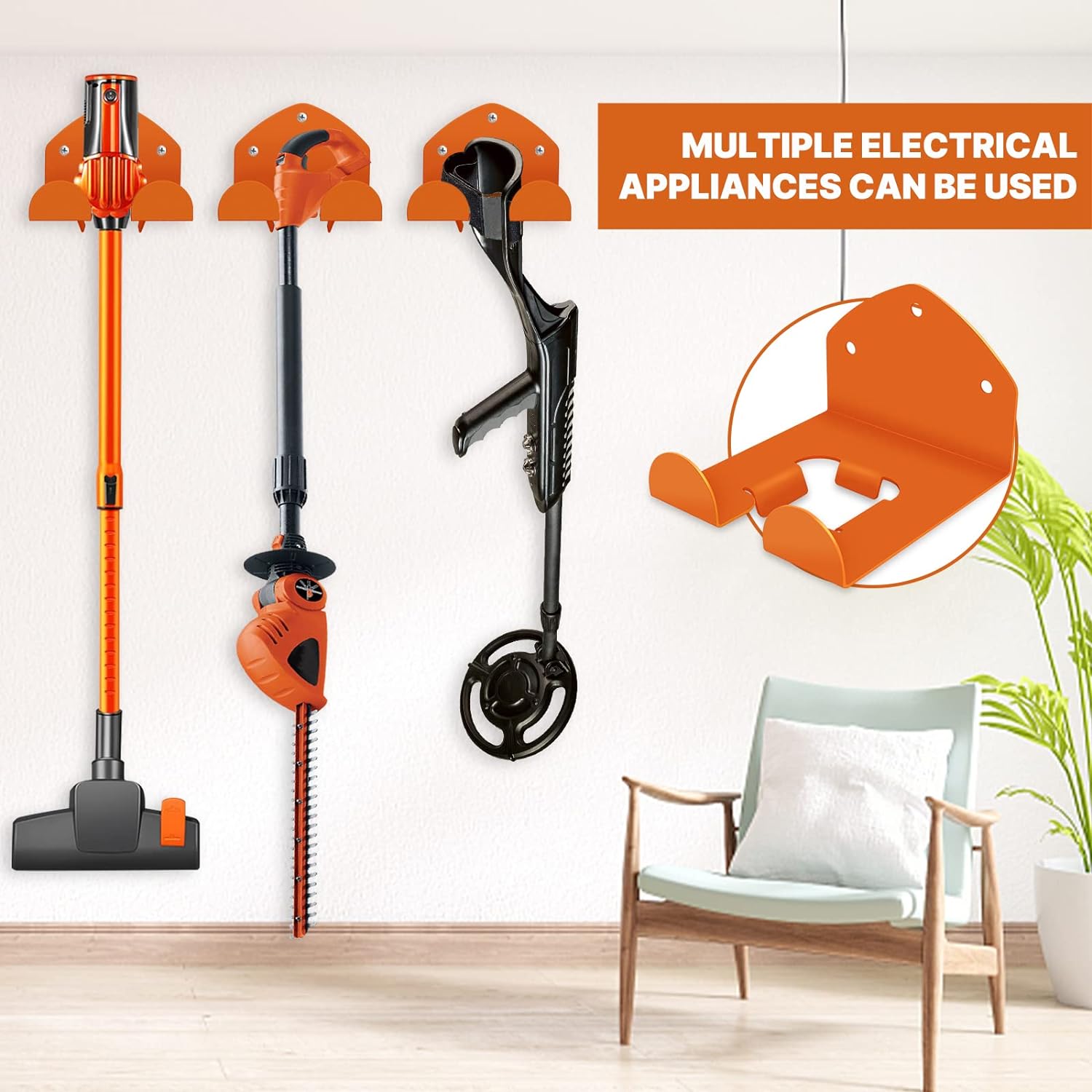 Paquete de 6 ganchos de almacenamiento de garaje resistentes + 1 paquete de estante para recortadora para accesorios Stihl Kombi, soporte de