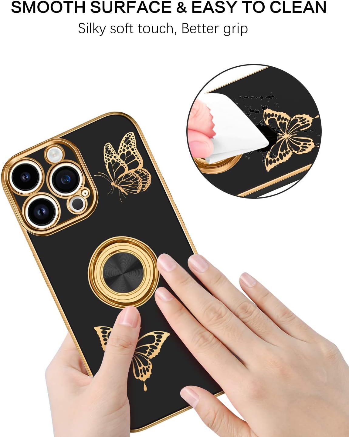 BENTOBEN Funda para iPhone 13 Pro Max, funda para teléfono iPhone 13 Pro Max, delgada y bonita mariposa chapada en 360, soporte magnético para