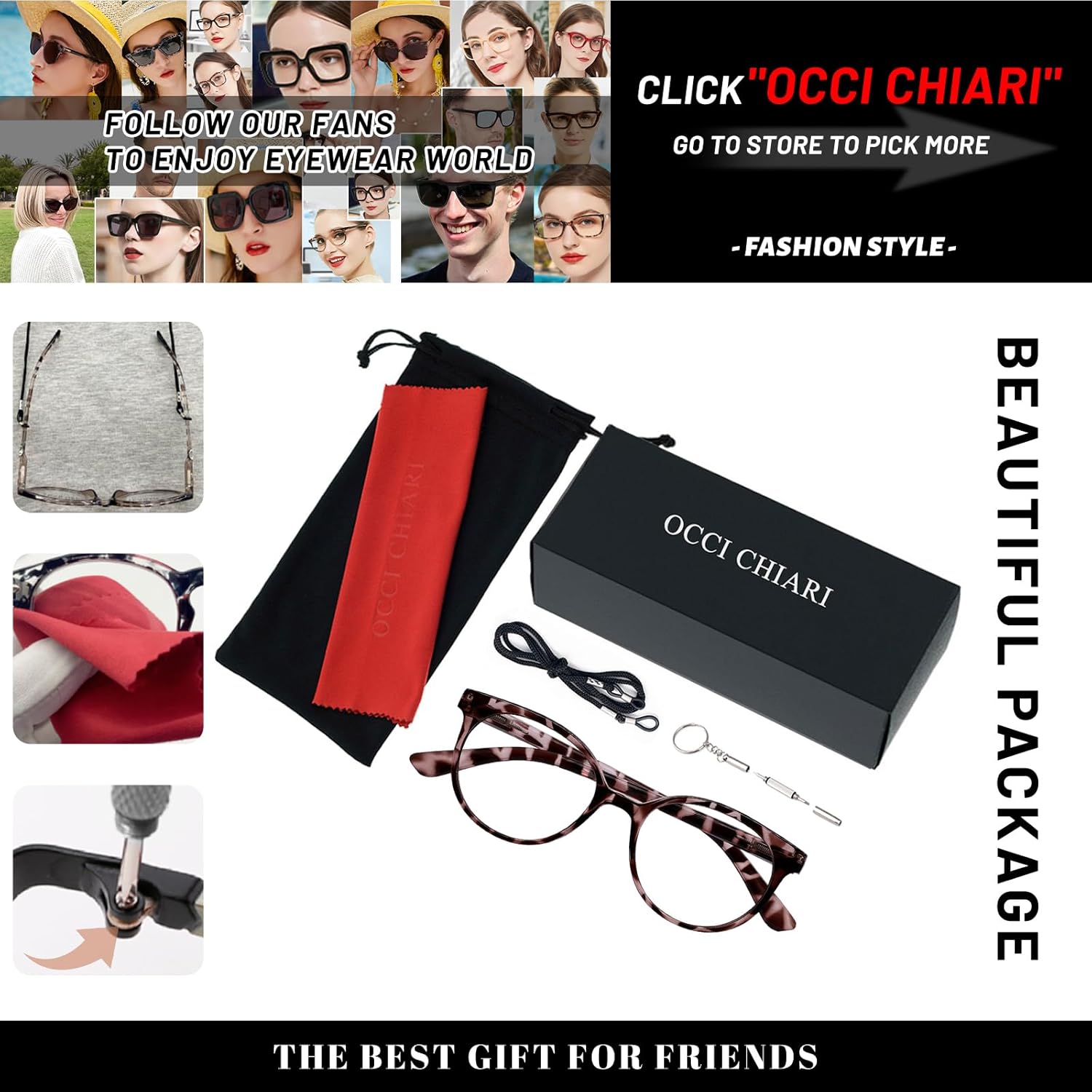 OCCI CHIARI Anteojos de lectura estrechos para mujer, coloridos, lindos lectores para cara pequeña (tortuga 1.5+) 1.0 1.25 1.5 1.75 2.0 2.25 2.5