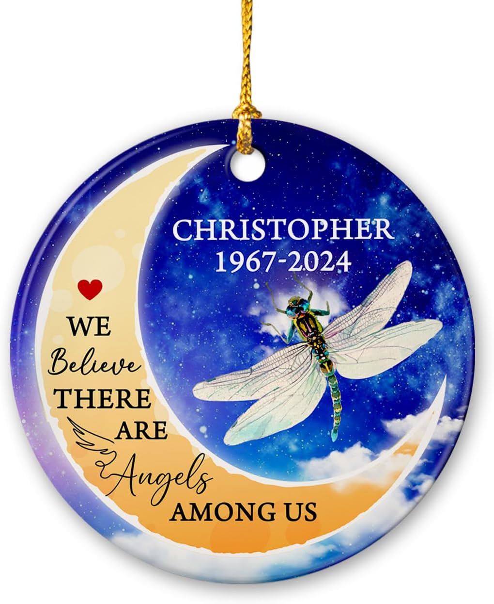Adornos de Navidad de cerámica conmemorativos personalizados, We Believe There are Angels Among Us, libélula conmemorativa, recuerdo de