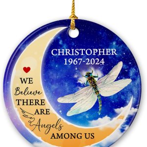 Adornos de Navidad de cerámica conmemorativos personalizados, We Believe There are Angels Among Us, libélula conmemorativa, recuerdo de Adornos de Navidad de cerámica conmemorativos personalizados, We Believe There are Angels Among Us, libélula conmemorativa, recuerdo de