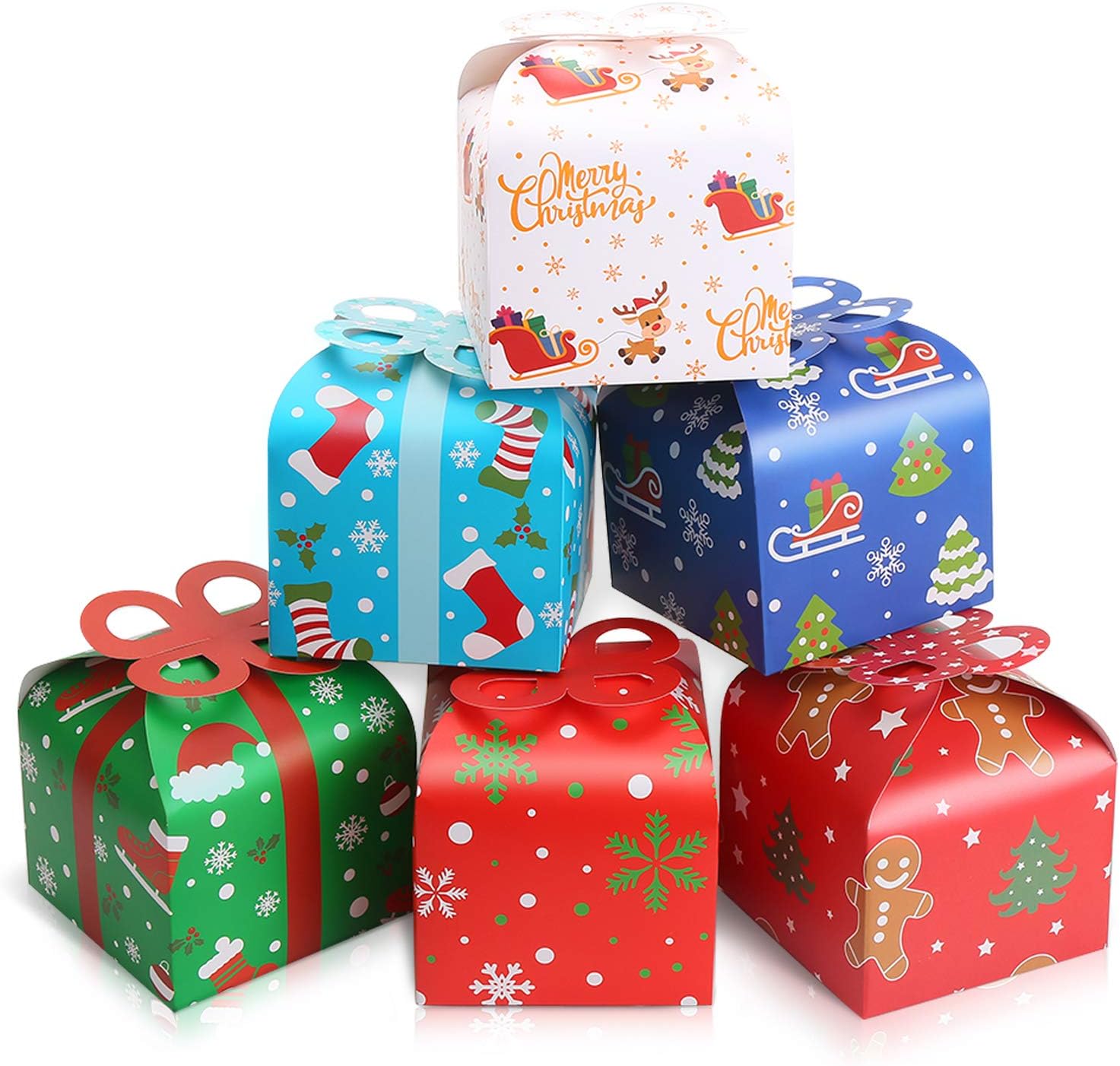 LOKIPA Cajas de regalo de Navidad Kraft Goody, 24 cajas de regalo de papel de fiesta de Navidad con lazo para regalo de Navidad