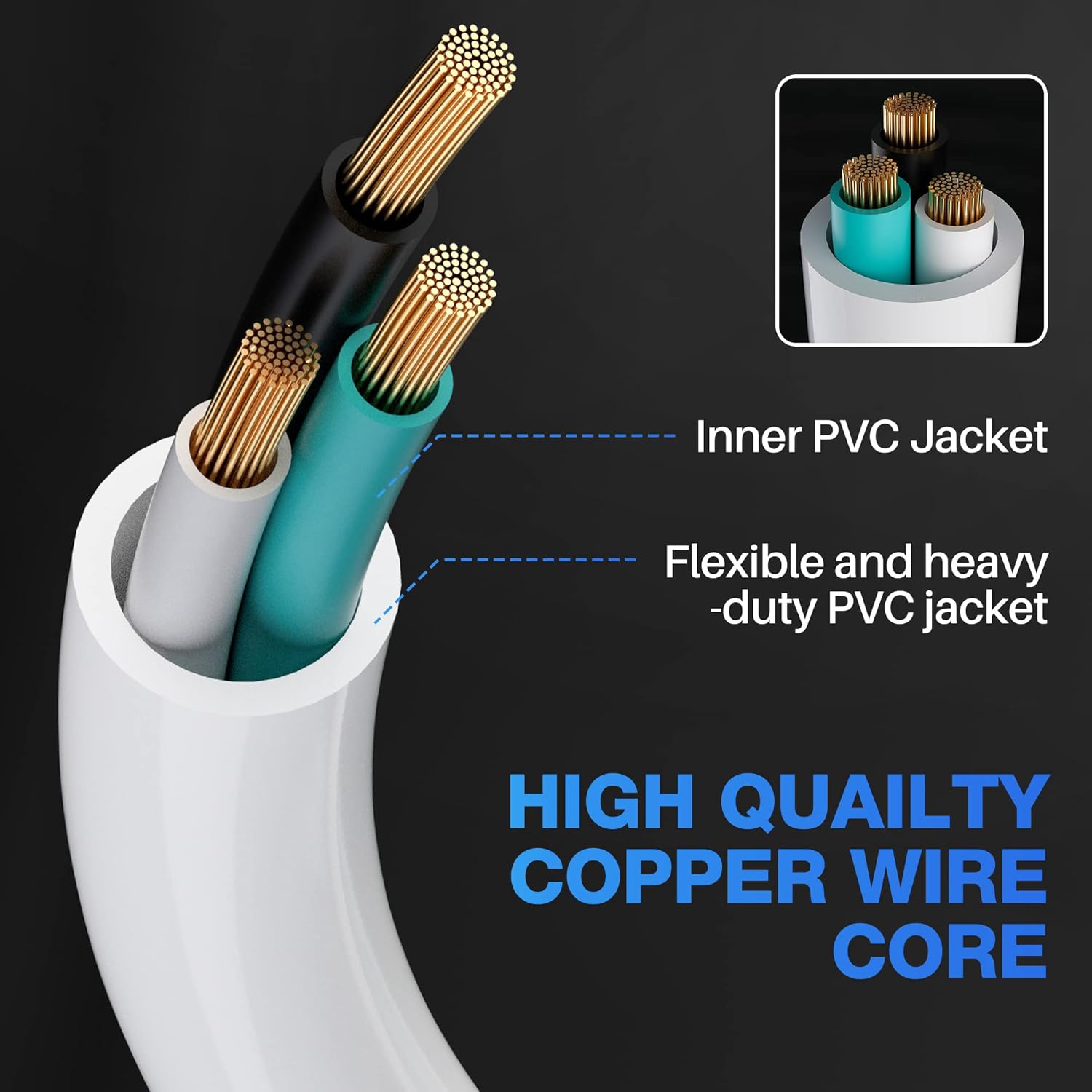 Cable de extensión de alimentación de 3 clavijas con múltiples tomacorrientes de 4 pies (paquete de 2), calibre 163, enchufe macho en ángulo de 90