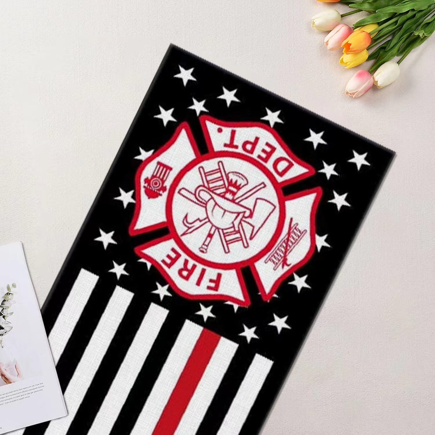 Camino de mesa con temática de bombero, mantel de cocina y comedor, para decoración de fiestas en interiores y exteriores, 13 x 72 pulgadas