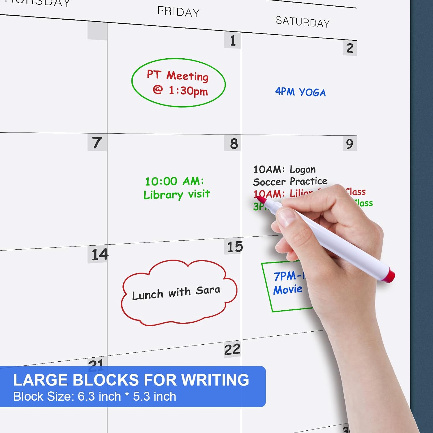 Calendario mensual de pared, calendario grande de borrado en seco y húmedo de 48 x 36 pulgadas para pared, calendario de pared sin fecha, calendario
