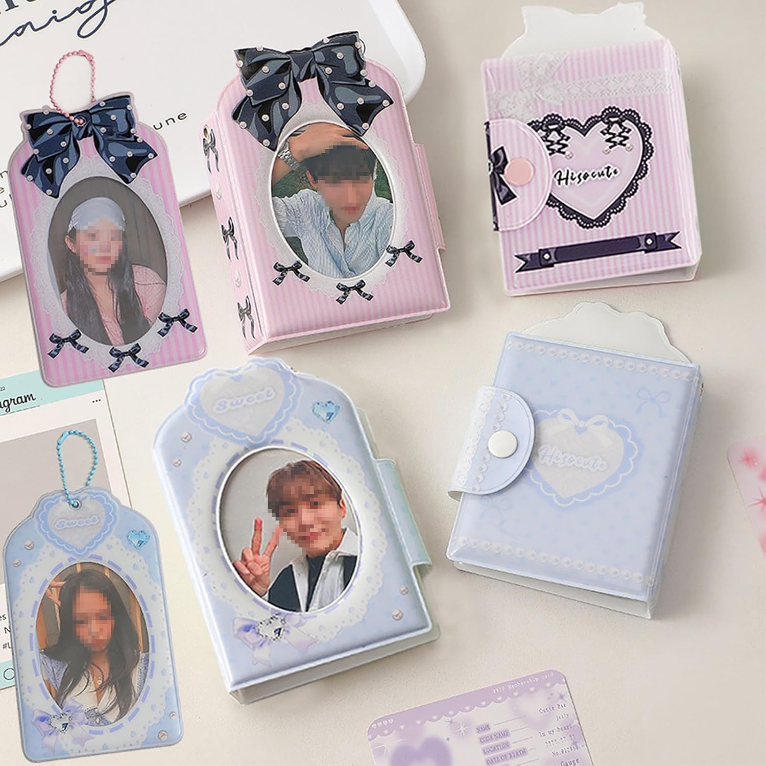 SZHTSWU Kpop – Mini álbumes de fotos de 3 pulgadas, 40 bolsillos, soporte para tarjetas fotográficas con lazo, patrón de corbatín, álbum de fotos