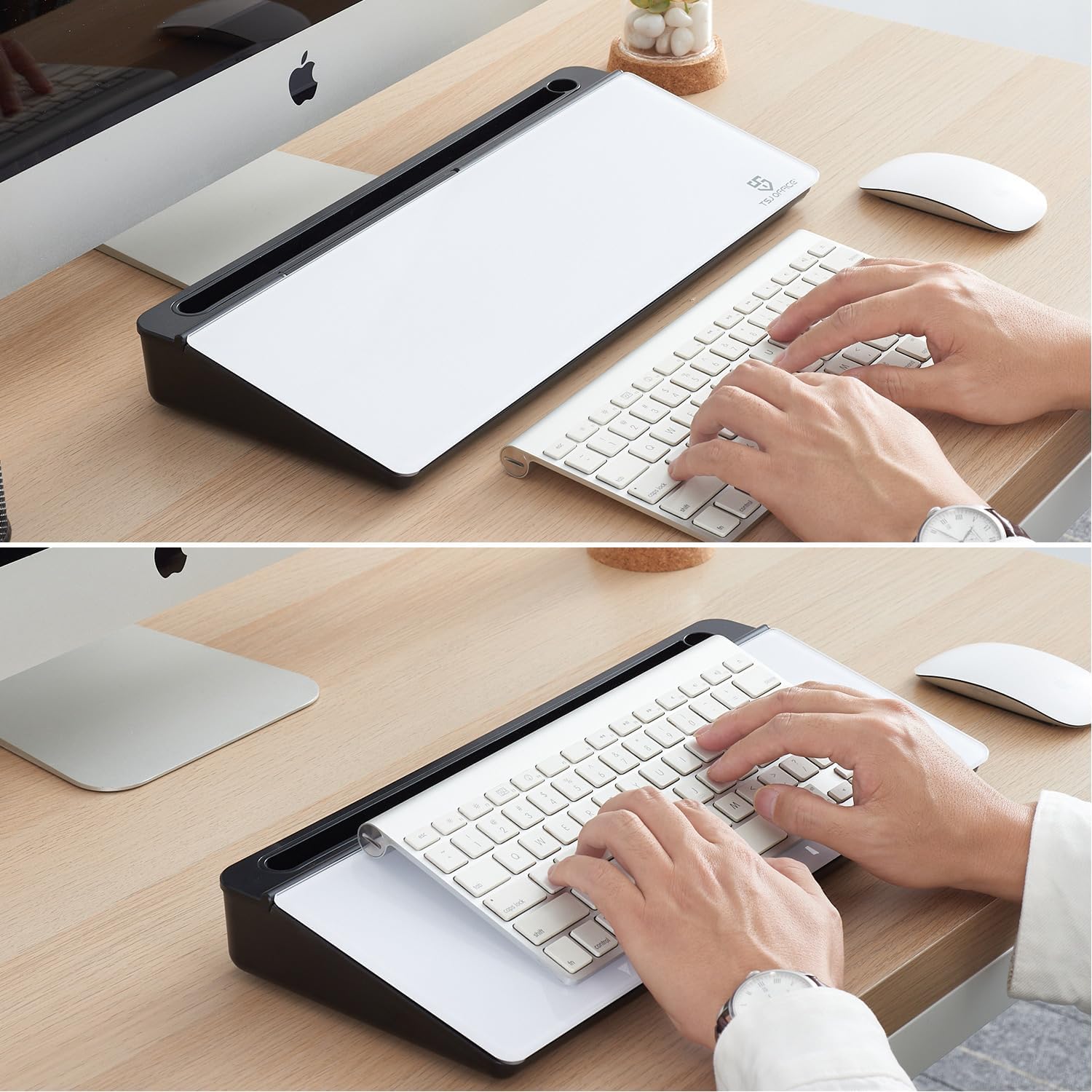 Pizarra blanca pequeña de cristal para escritorio de borrado en seco, soporte para teclado de computadora, almohadilla de superficie blanca con