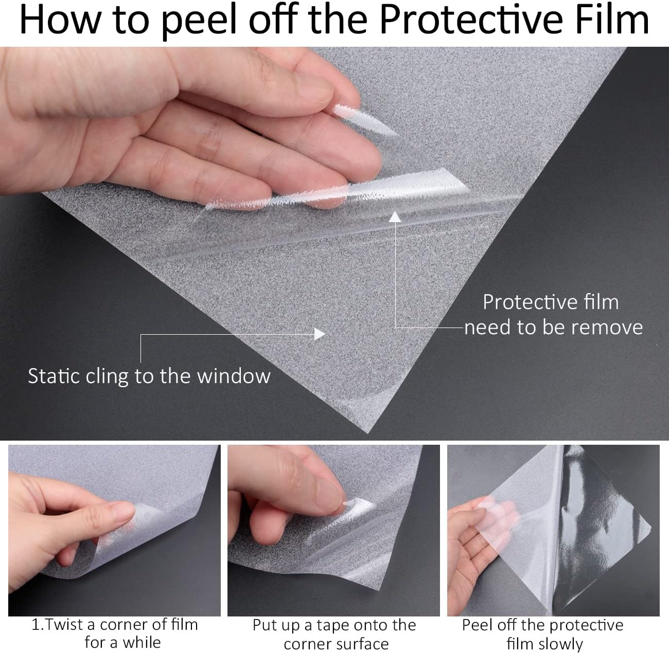 HIDBEA Película esmerilada de privacidad para ventana, control de calor, bloqueo UV, adherencia estática, no adhesiva, reutilizable, para baño,