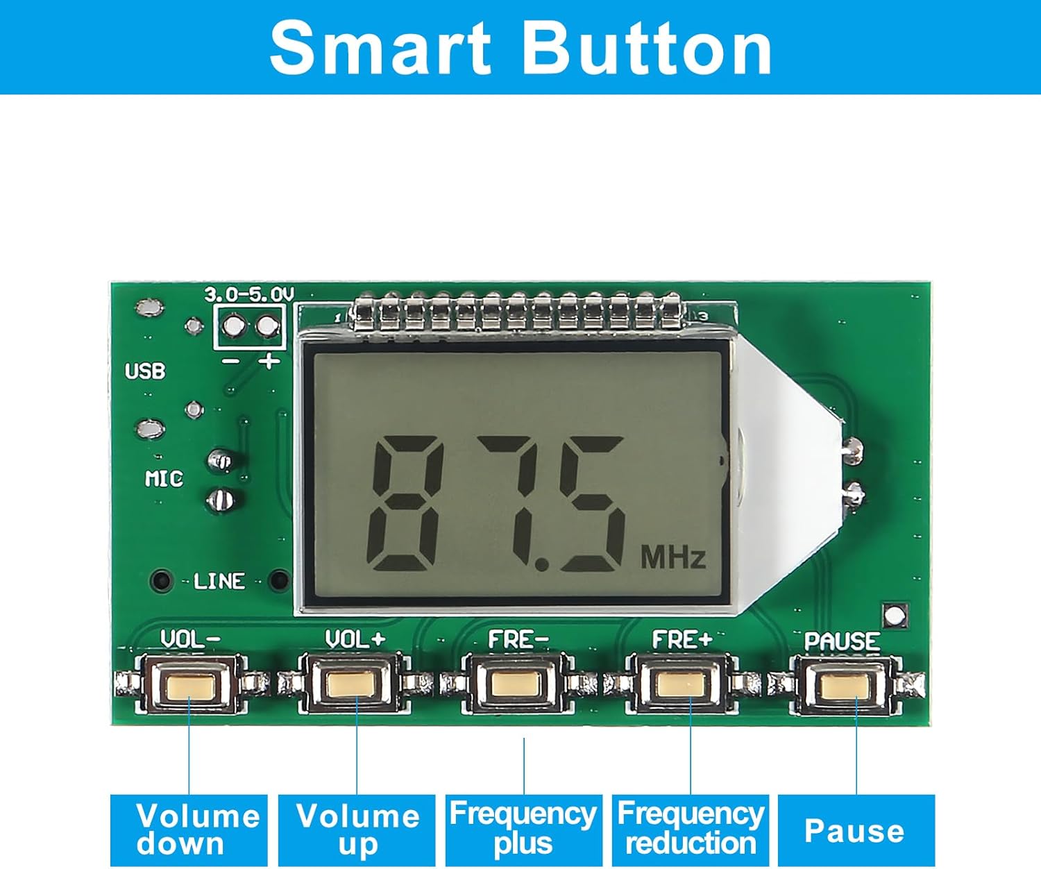 Módulo transmisor FM DSP PLL 87-108 MHz estéreo digital inalámbrico placa de micrófono multifunción modulación de frecuencia con pantalla LCDentrada