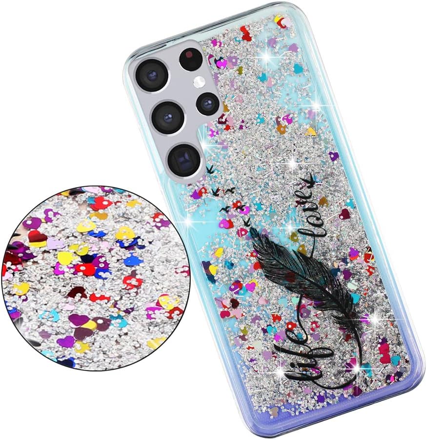 Funda con purpurina para Galaxy S22 Ultra para mujeres y niñas, funda transparente de poliuretano termoplástico suave con purpurina y purpurina que