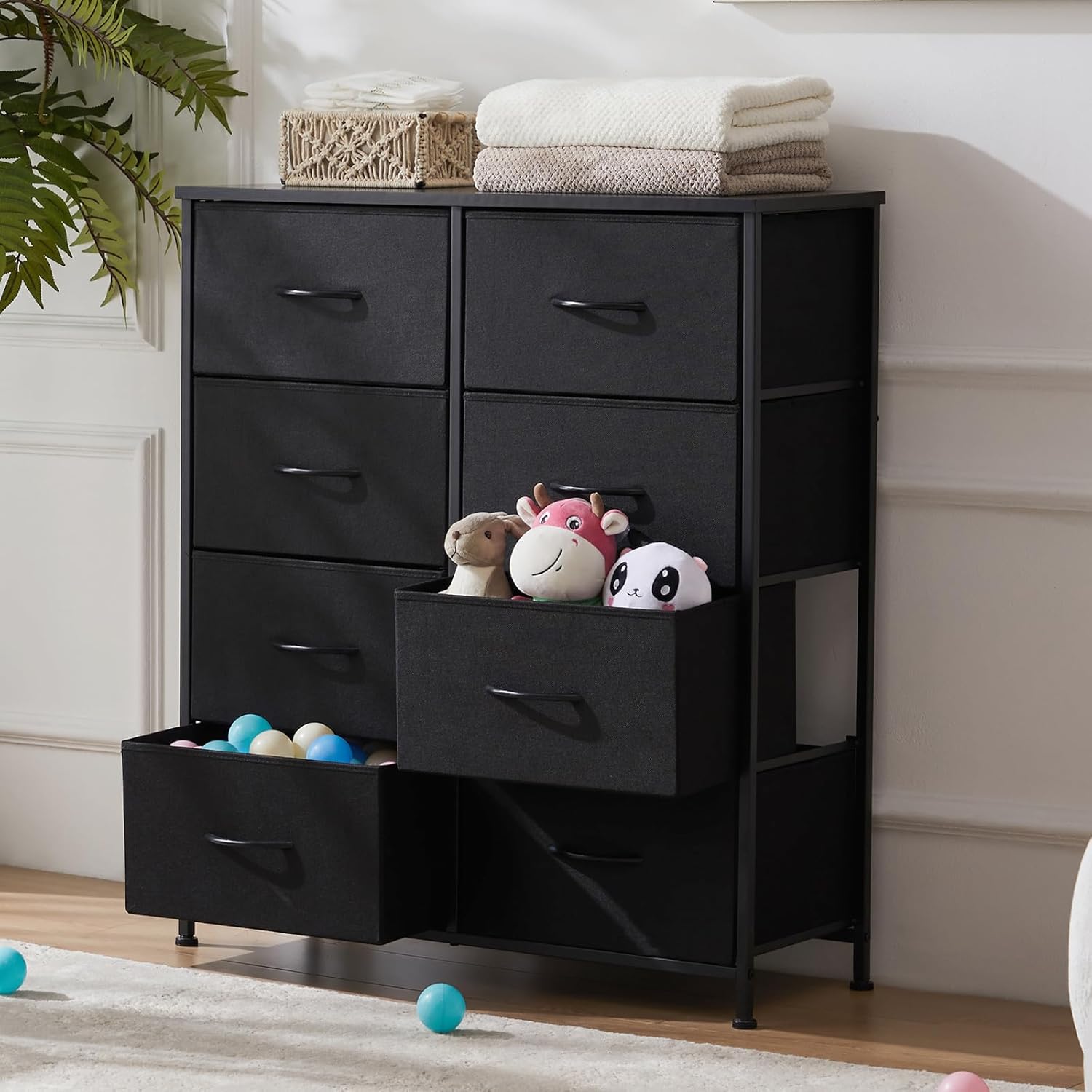 Sweetcrispy Cómoda de 8 cajones para dormitorio, muebles de habitación de niños, torre de pecho alto, unidades organizadoras de almacenamiento para