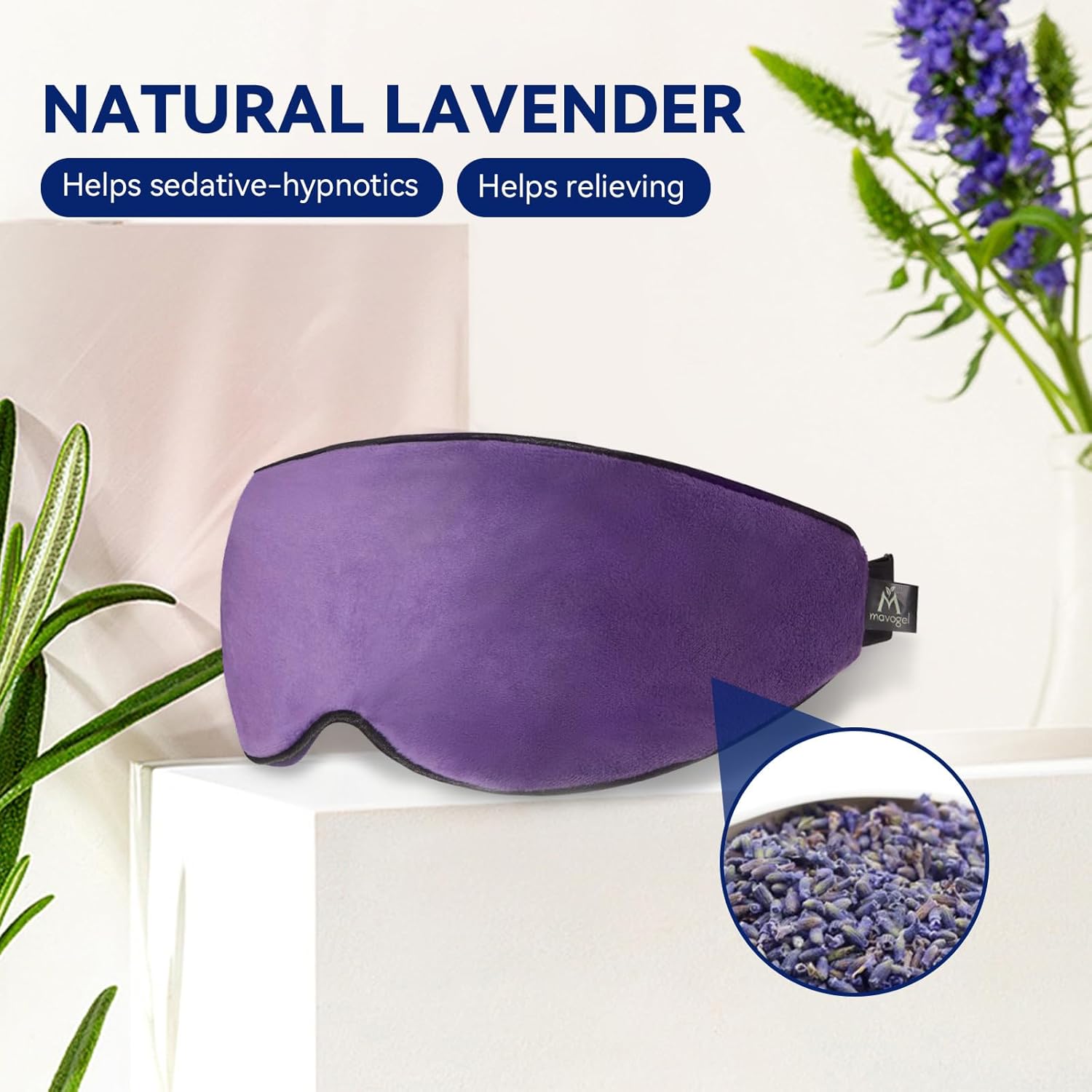 Mavogel Máscara de ojos de lavanda, diseño ultraligero, máscara única para dormir con aroma a lavanda para hombres y mujeres, excelente bloqueo de