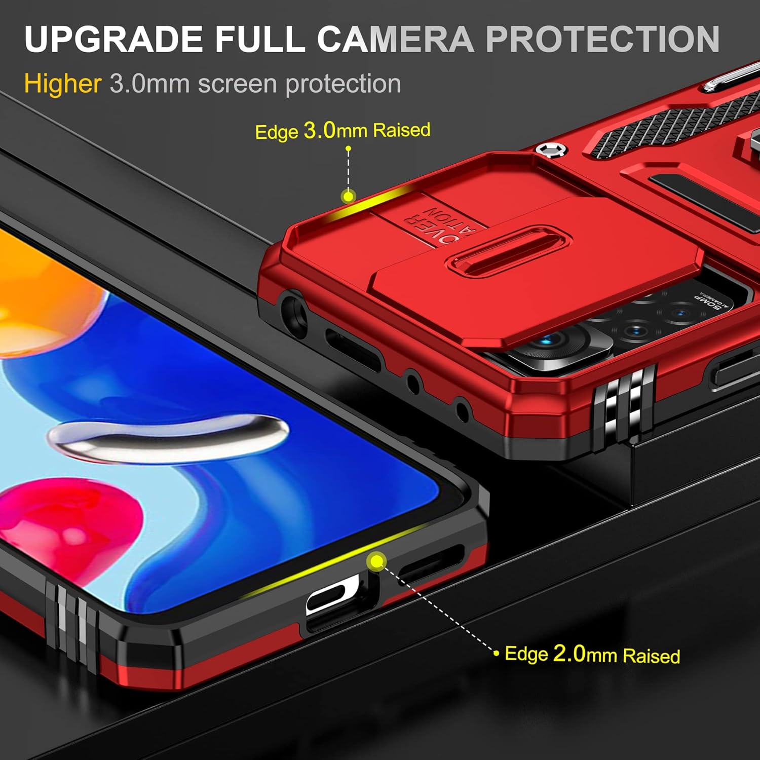 Wefor Funda XiaoMi RedMi Note 11 (4G) con cubierta para cámara deslizante, soporte de anillo magnético de 360 mejorado grado militar a prueba de