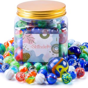 Shindel 125 piezas de canicas de vidrio a granel, cuentas de vidrio redondas con tarro de mármol estilo surtido canicas para niños, juego de canicas Shindel 125 piezas de canicas de vidrio a granel, cuentas de vidrio redondas con tarro de mármol estilo surtido canicas para niños, juego de canicas
