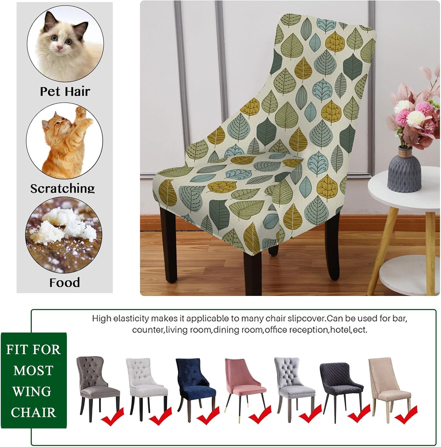 CRFATOP Funda elástica para silla lateral con respaldo de ala, funda estampada para silla de acento lavable, funda reutilizable para silla de