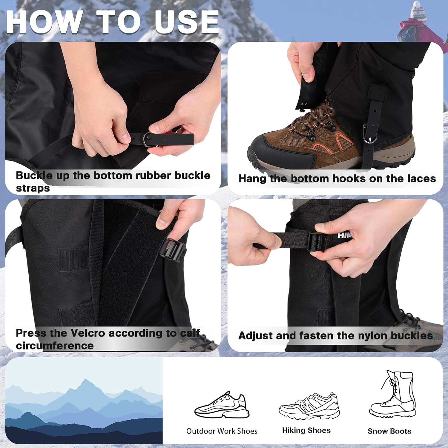Hikeen Polainas de pierna para senderismo, polainas para botas para hombres y mujeres, polainas impermeables de nailon 1000D para caza, pala de