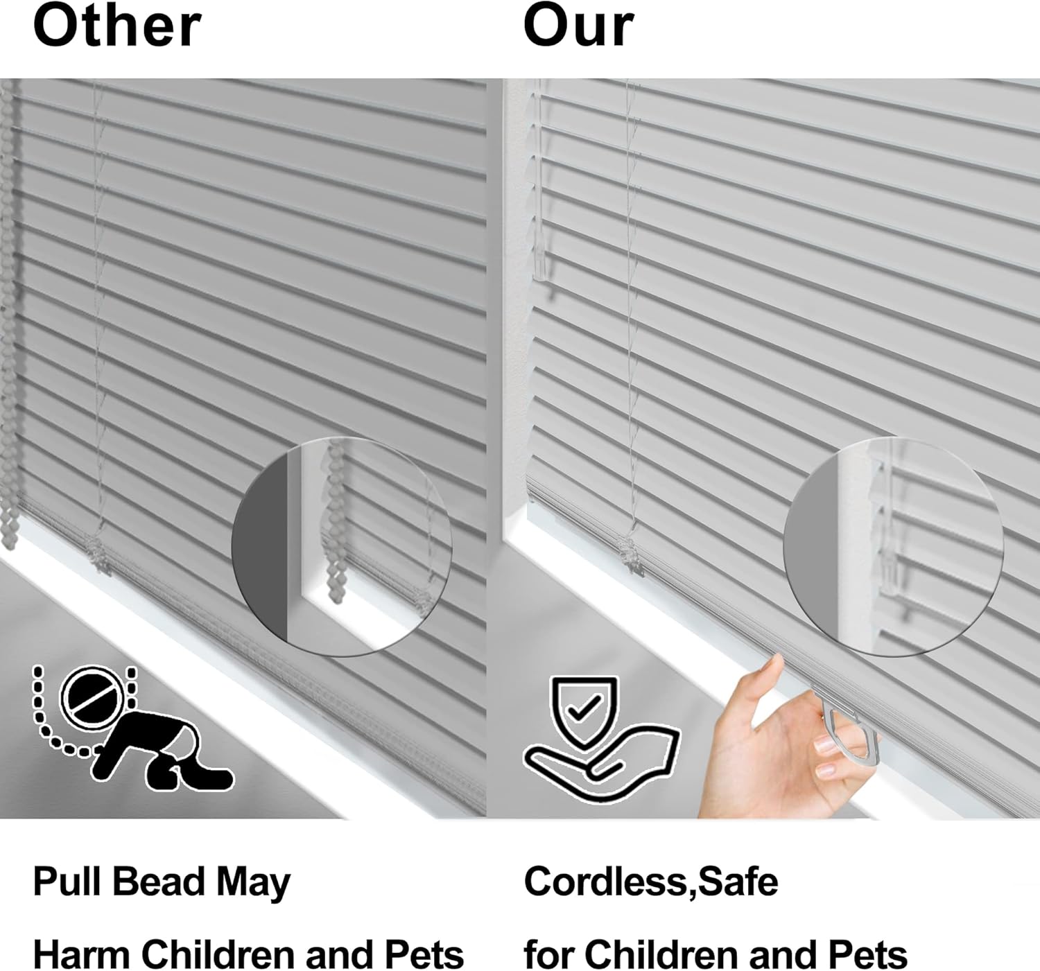 HOTSOON Mini persianas de aluminio, persianas de ventana sin cordones de 1 pulgada, persianas horizontales personalizadas, para oscurecer la