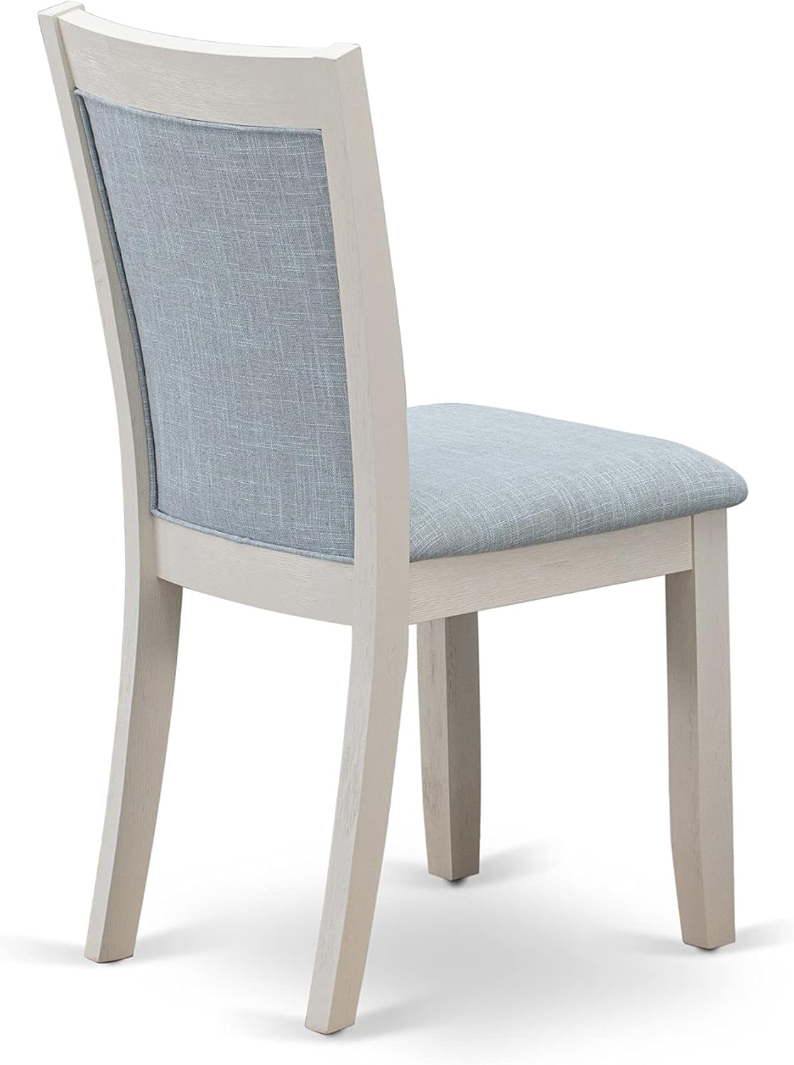 East West Furniture Monza Parsons – Juego de 2 sillas acolchadas de tela azul bebé, lino cepillado blanco