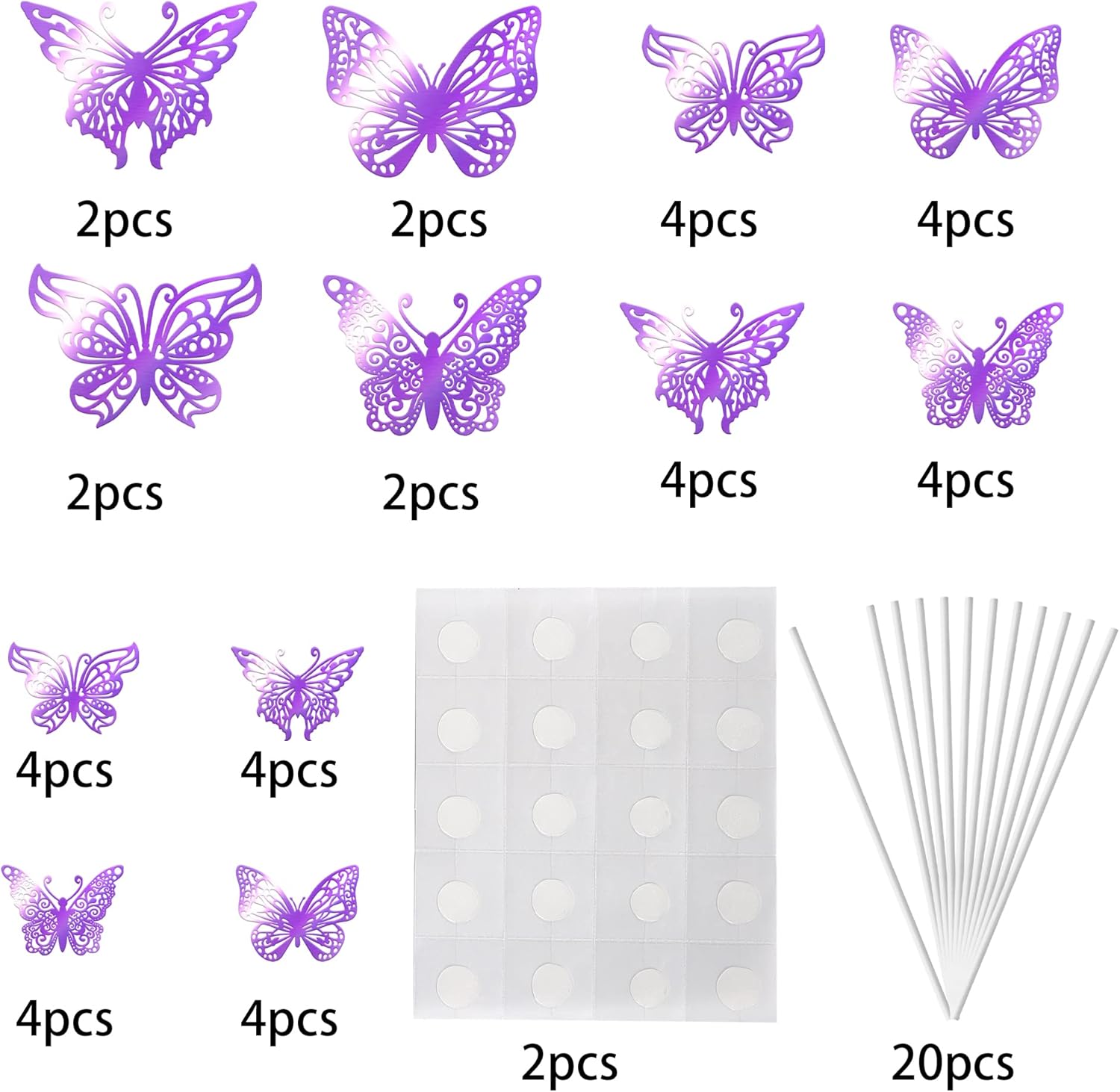 Paquete de 40 adornos de mariposa 3D para tartas de estilos mixtos de mariposas huecas para bodas, baby shower, niños y niñas, fiesta de cumpleaños,