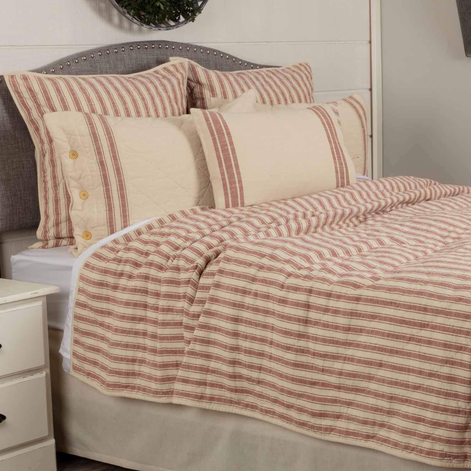 Market Place – Edredón de lujo tamaño King, 100% algodón acolchado con tictac rojo, saco de grano acolchado a mano, ropa de cama para decoración