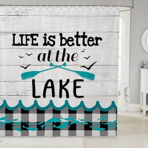 Cortina de baño con diseño de paleta de lago, decoración de lago y vida, accesorios de baño para adultos y mujeres, juego de cortinas de ducha a Cortina de baño con diseño de paleta de lago, decoración de lago y vida, accesorios de baño para adultos y mujeres, juego de cortinas de ducha a
