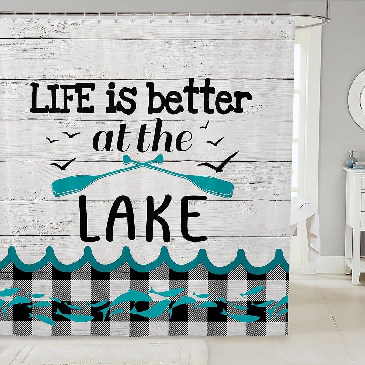 Cortina de baño con diseño de paleta de lago, decoración de lago y vida, accesorios de baño para adultos y mujeres, juego de cortinas de ducha a