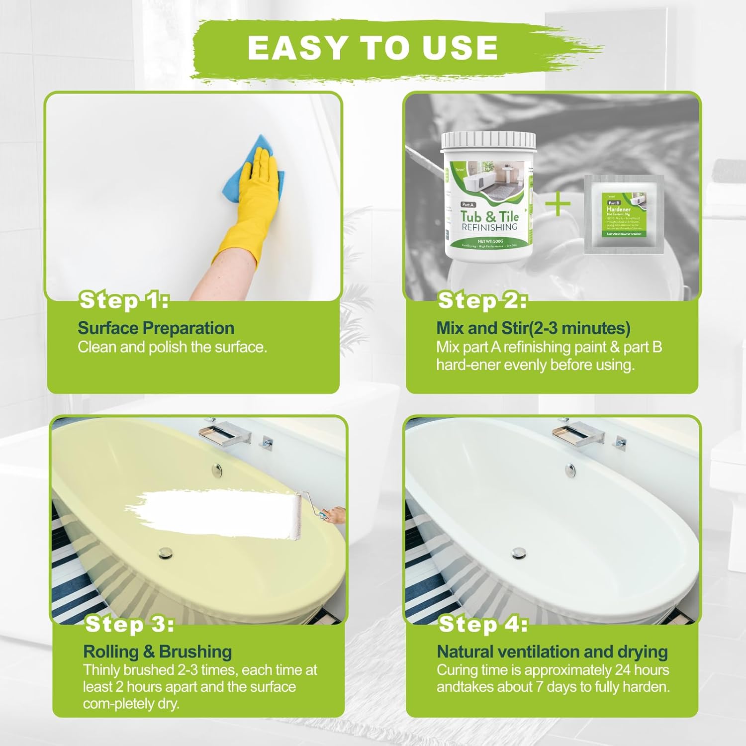 Kit de reacabado de bañera y azulejos, kit de reacabado de bañera blanco con herramientas, revestimiento de bañera y azulejos, revestimiento de