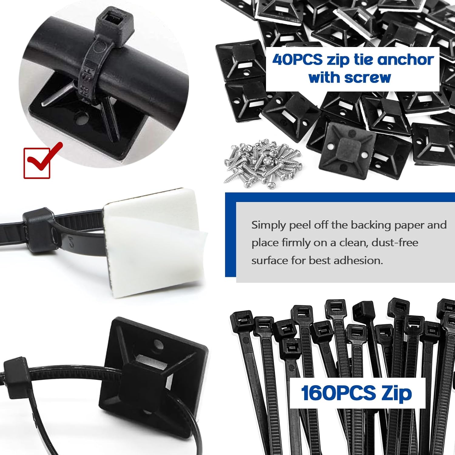 Xislet Brida universal para cables de montaje a presión con organizador de cables adhesivo, soporte de cable y cinta de arnés de cables, clips de