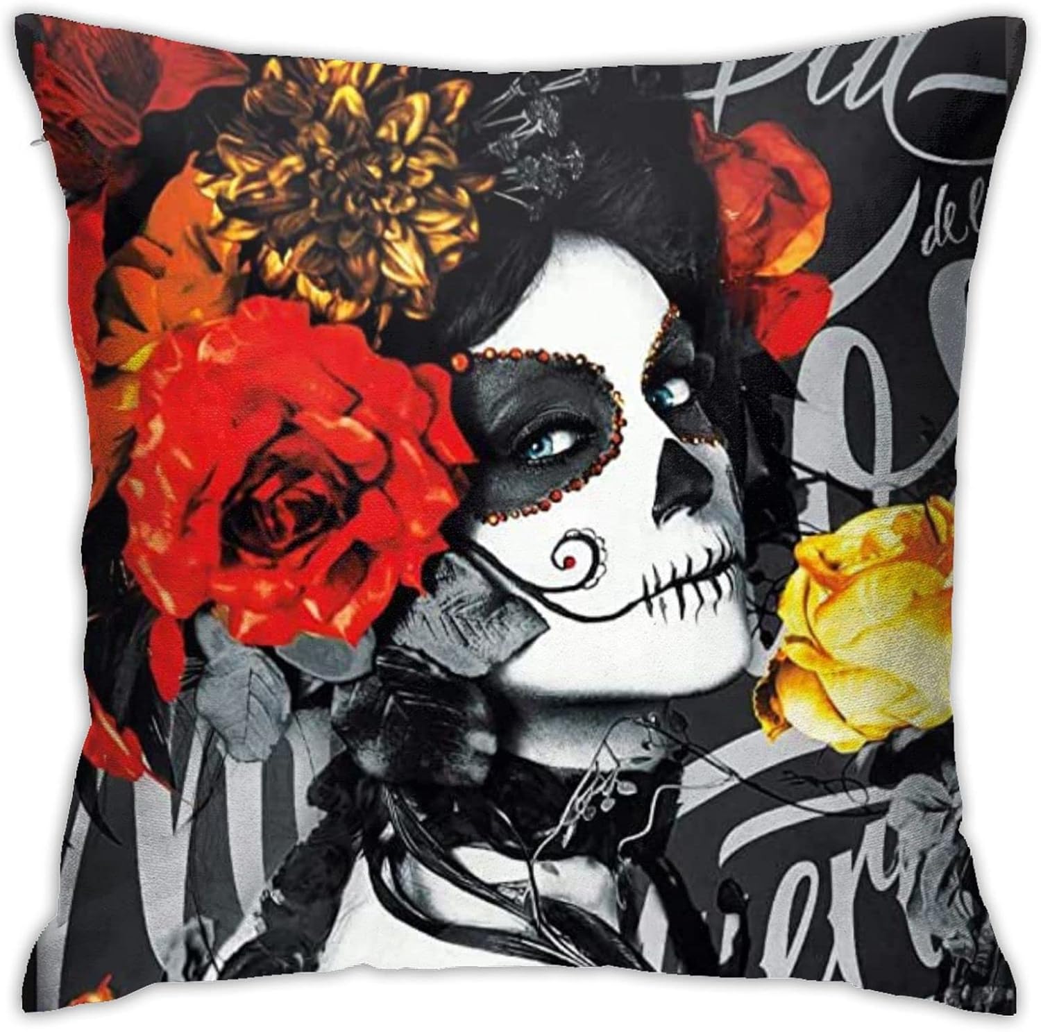 Funda de almohada decorativa de calavera de azúcar, funda de cojín cuadrada para sofá, cama, silla de automóvil, sala de estar, 18 x 18 pulgadas