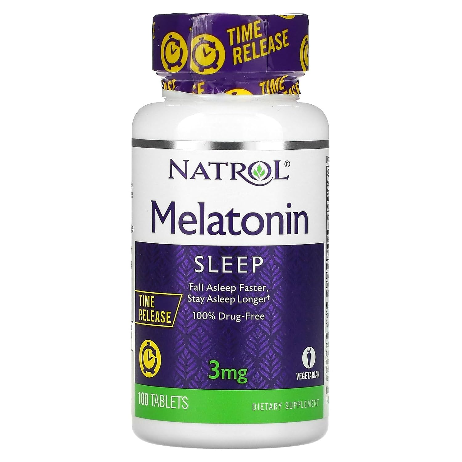Natrol Tabletas de suplemento dietético de liberación de tiempo de sueño de melatonina 3 mg 100 ea