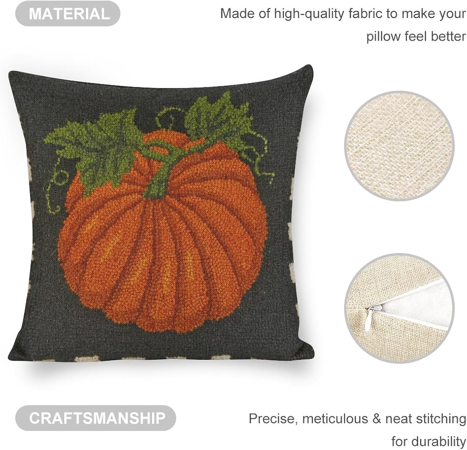 Funda de almohada con gancho de calabaza, fundas de almohada decorativas de otoño, fundas de cojín lumbar suaves para sofá, dormitorio, 18 x 18