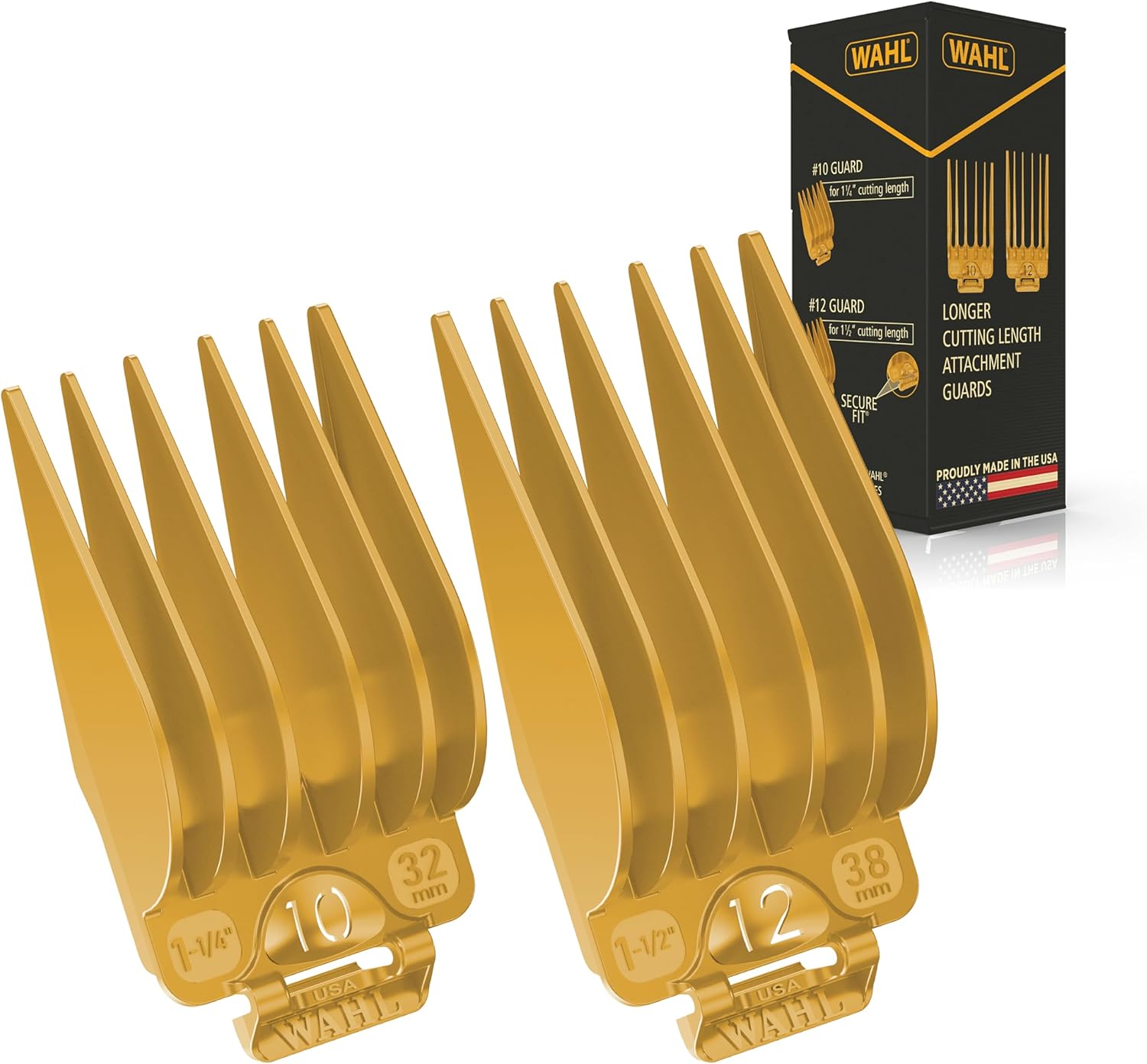 WAHL Juego de cortapelos genuino de ajuste seguro para estilos de cabello largo y decoloraciones, 2 peines guía de cortapelos de tamaño completo