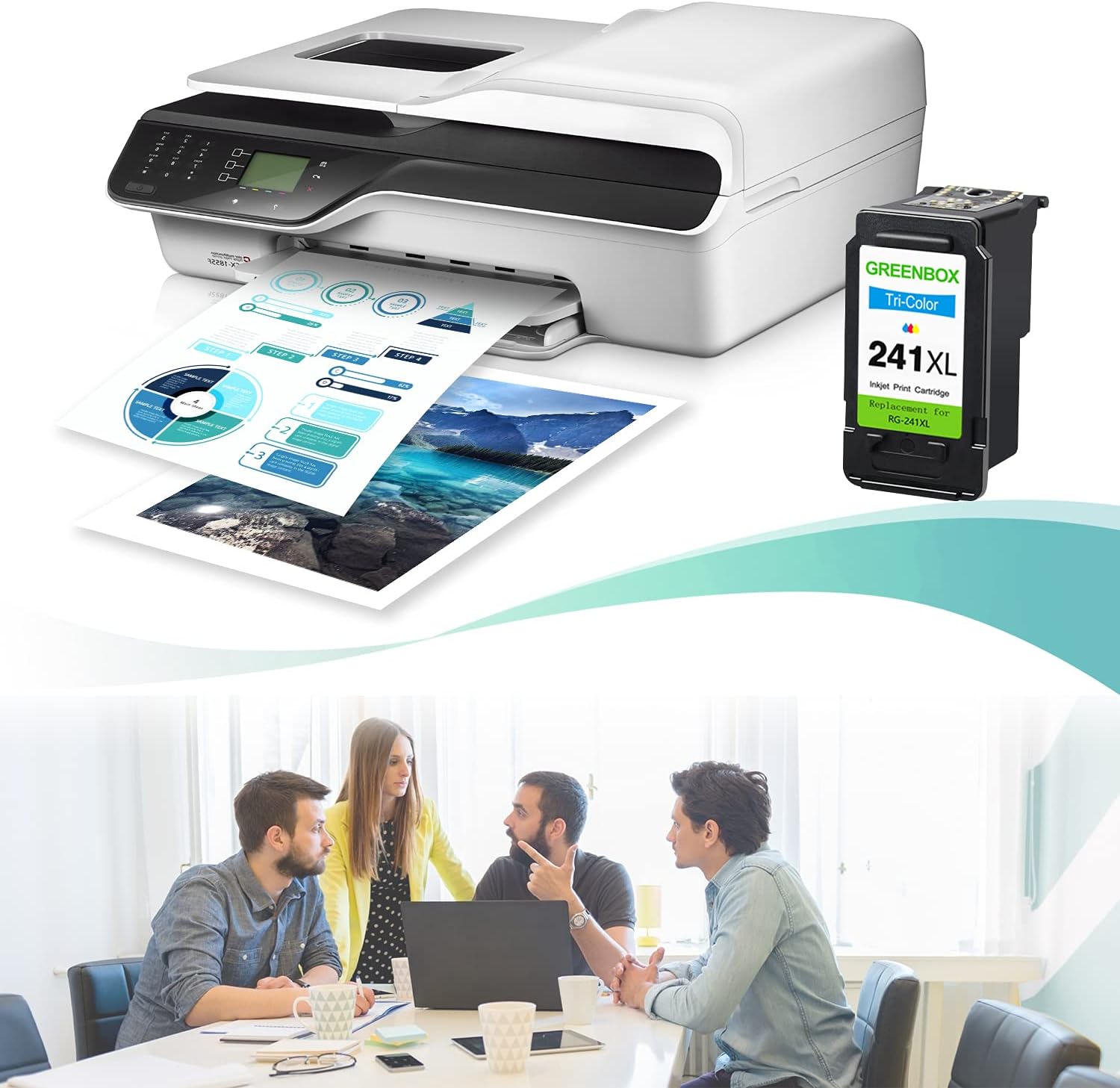 GREENBOX Cartucho de tinta de color remanufacturado 241XL de alto rendimiento para impresora Canon CL-241XL 241 XL para Canon PIXMA MG3620 TS5120
