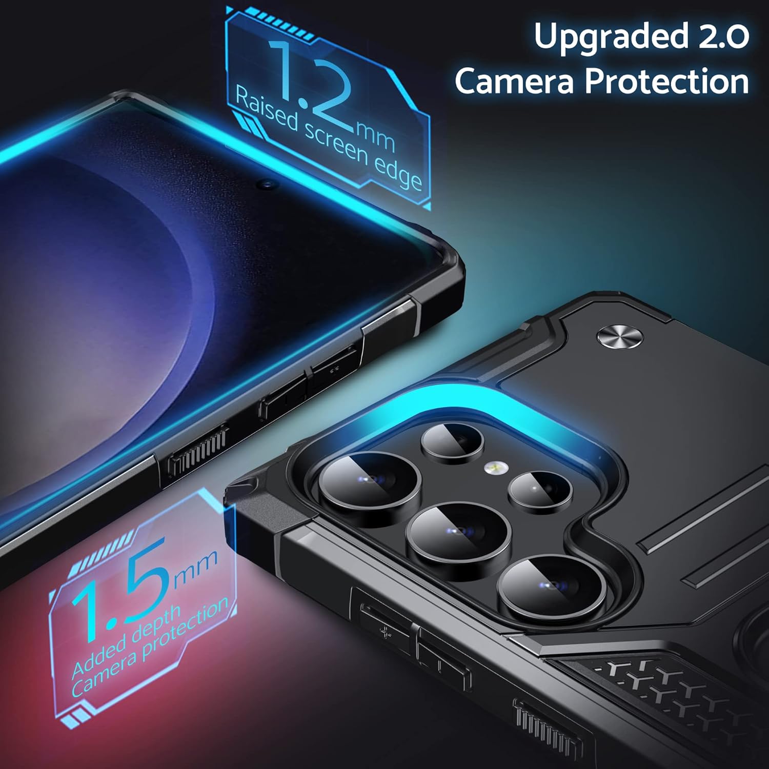 Anqrp Funda para Galaxy S23 Ultra, funda protectora de grado militar con anillo de metal giratorio soporte magnético compatible con Samsung Galaxy