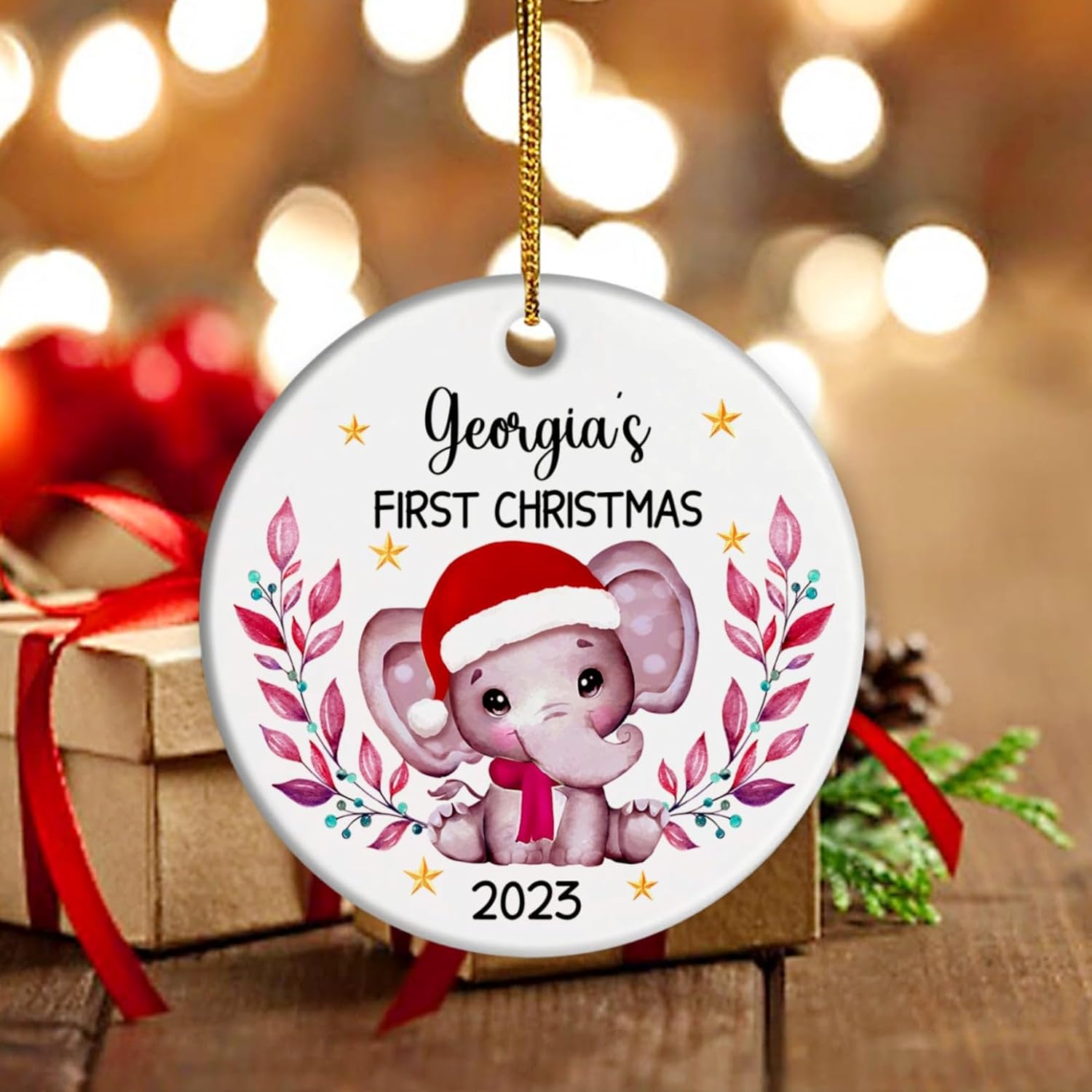 Adorno de primera Navidad de elefante para bebé, adorno de primera Navidad del bebé, adornos personalizados de primera Navidad, regalos para niños y