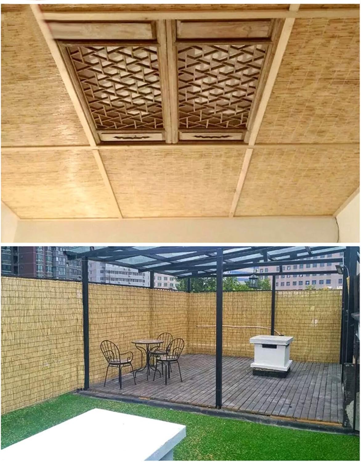 Persianas enrollables de bambú opacas de privacidad, cortinas de caña tejidas a mano naturales, para interiores y exteriores, decoración de pared de