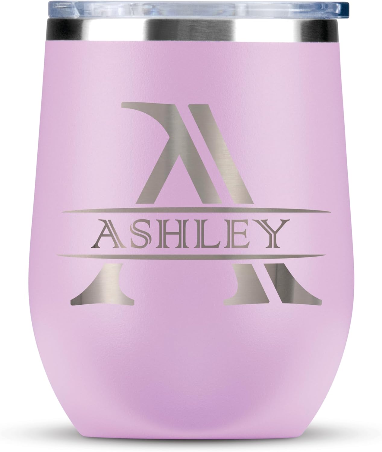 Vaso de vino personalizado con texto de iniciales grabadas personalizadas, taza de acero inoxidable de 12 onzas, vaso de café de viaje aislado al