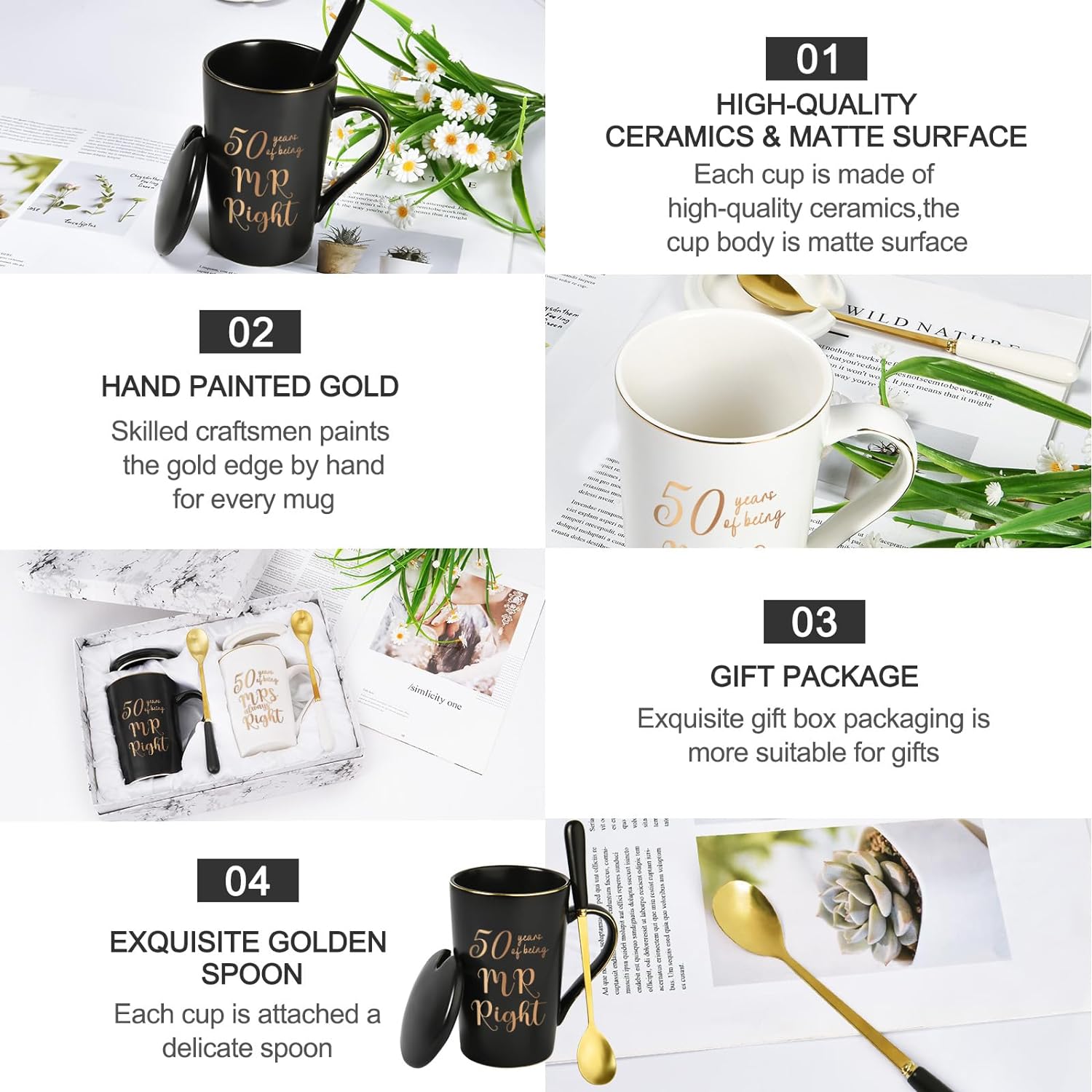 YHRJWN – 50 regalos de boda, juego de tazas de 50 años de ser el señor y la señora siempre derecha, ideas de regalos de boda para padres y parejas,