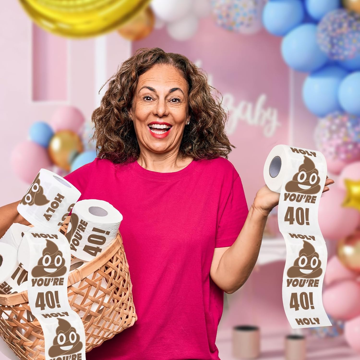Qpout Regalo de broma de papel higiénico impreso con texto en inglés “You’re 40”, regalo de cumpleaños para mejores amigos, rollo de papel higiénico