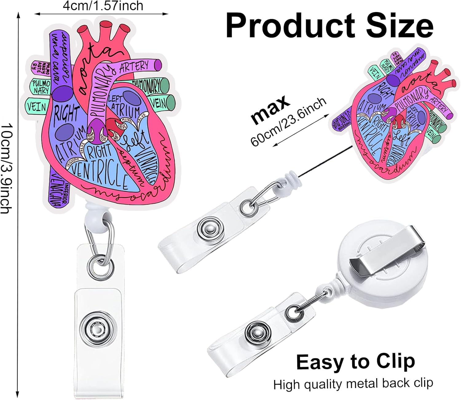 Carrete de insignia de corazón divertido, carretes de insignias retráctiles, clip retráctil, soporte retráctil para enfermeras, profesores de