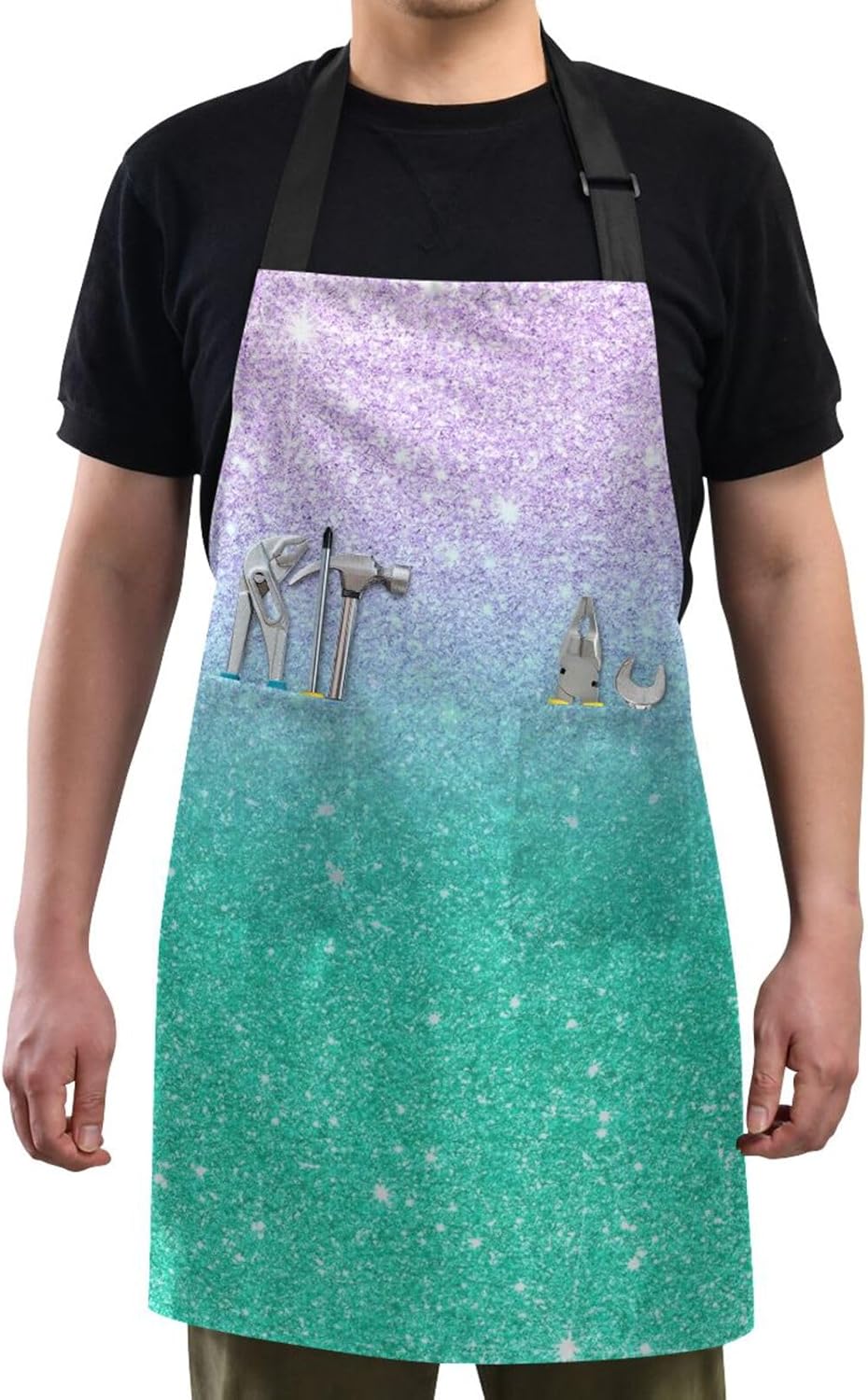 RPLIFE Green Yellow Glitter Chef Mens Apron, Two Pocket Cobbler Apron, Waterproof Apron Pockets, Cookie Baking Apron