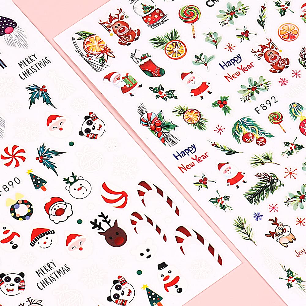 10 hojas de calcomanías de arte de uñas de Navidad, calcomanías autoadhesivas, uñas, vacaciones, niños, lindos copos de nieve rojos de Navidad,