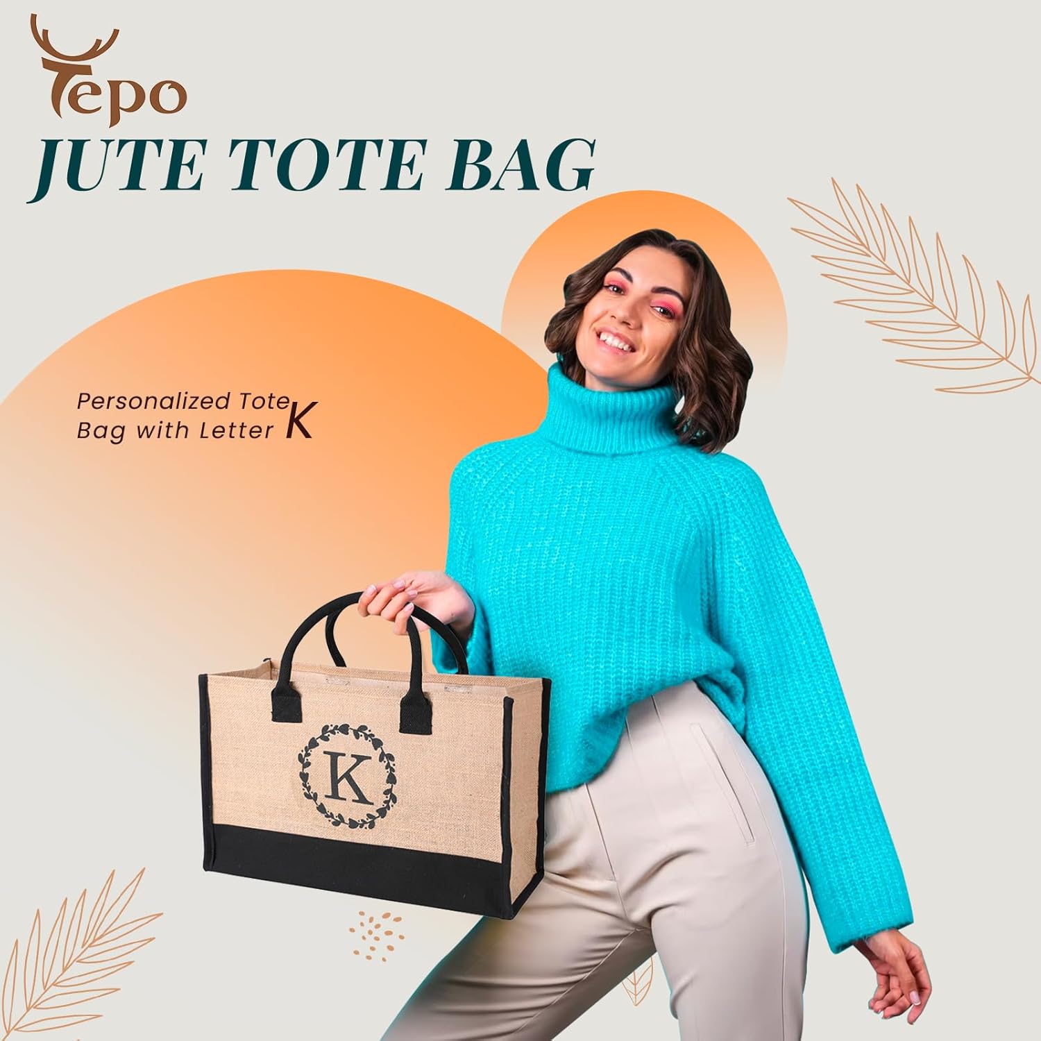 Bolsas personalizadas para mujer  Bolsas de mano con iniciales  Bolsas de yute altamente duraderas  Uso como compras, playa, bolsa de dama de honor