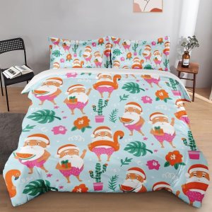 Juego de funda de edredón, diseño tropical de Papá Noel de Navidad para niños y adultos, decoración de dormitorio, juego de funda de edredón con Juego de funda de edredón, diseño tropical de Papá Noel de Navidad para niños y adultos, decoración de dormitorio, juego de funda de edredón con
