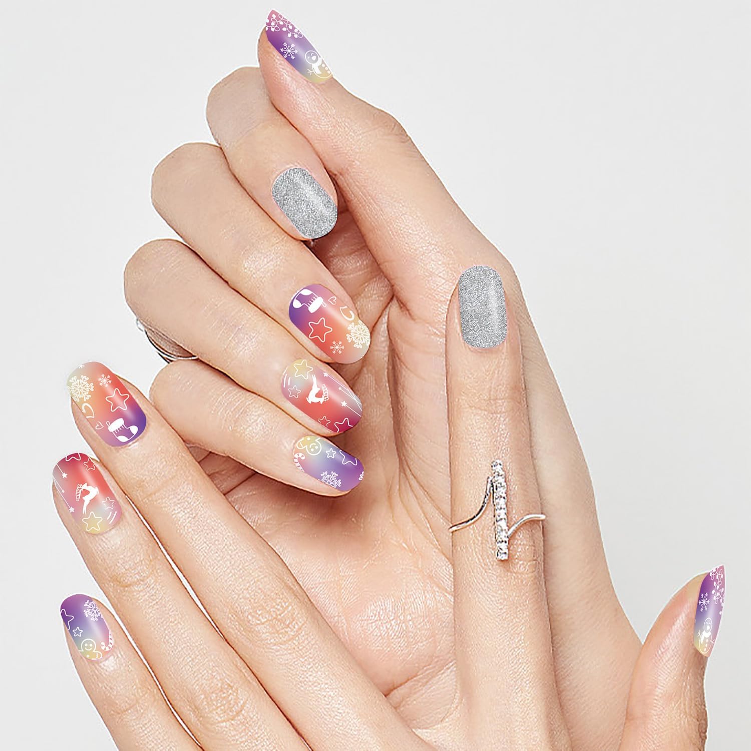 16 hojas de tiras de esmalte de uñas de Navidad, autoadhesivas, luces de árbol de Navidad, copo de nieve, muñeco de nieve, calcomanías de uñas de