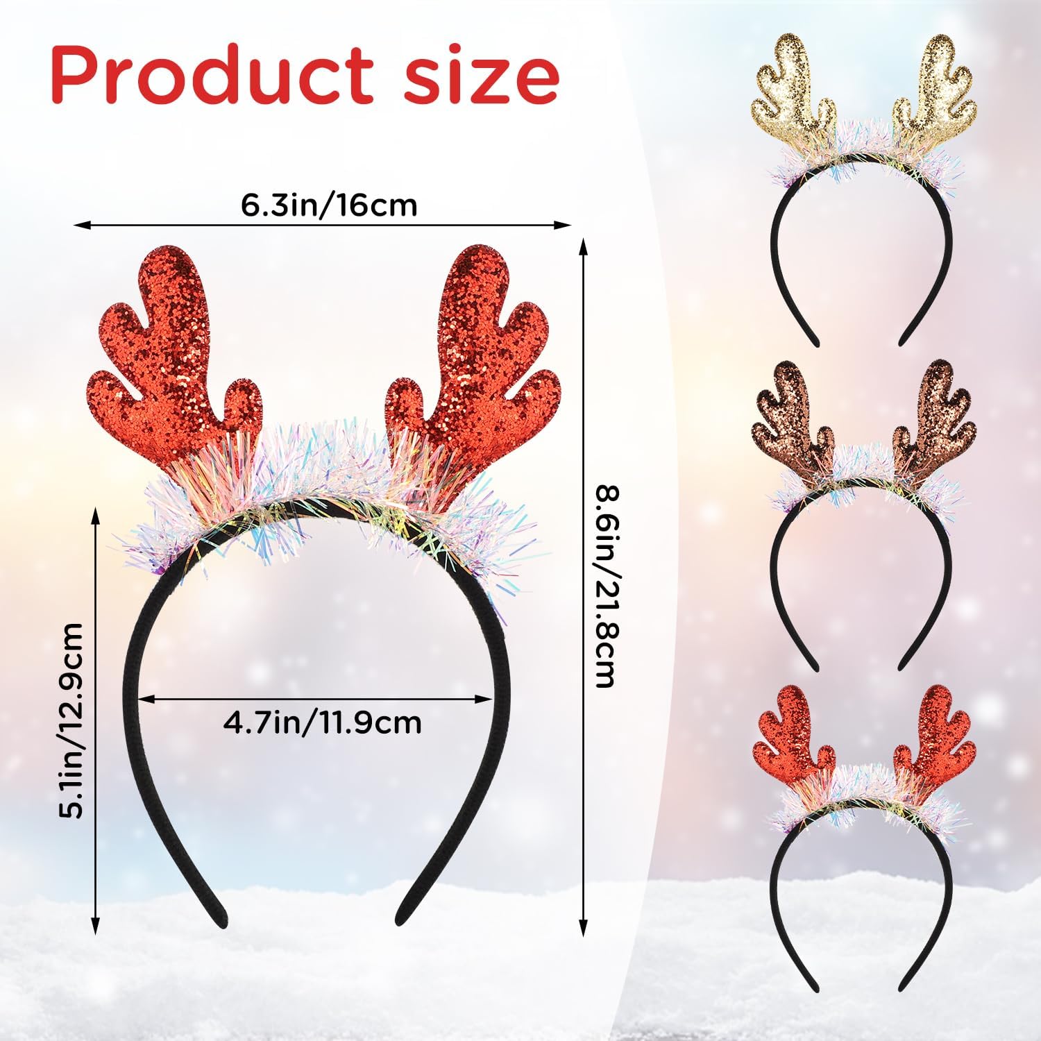 LUTER 3 diademas de cuernos de reno, accesorios para el cabello de Navidad, diadema de alce, diadema de cuernos de ciervo, diademas de elfo de