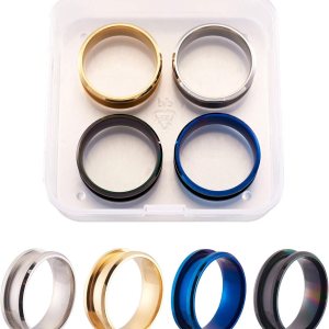 4 anillos de acero inoxidable con núcleo en blanco de 0.295 in de alto pulido, anillo de dedo ranurado para hombre, fabricación de joyas, 4 colores, 4 anillos de acero inoxidable con núcleo en blanco de 0.295 in de alto pulido, anillo de dedo ranurado para hombre, fabricación de joyas, 4 colores,