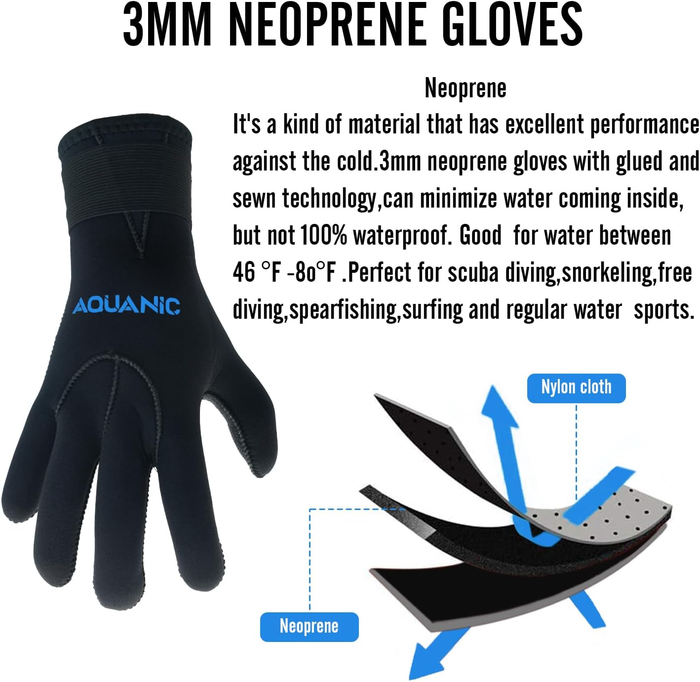 nitescuba Guantes de buceo para hombre, guantes de neopreno para agua, 0.118 in, con correa ajustable para la cintura, para esnórquel, kayak, remo